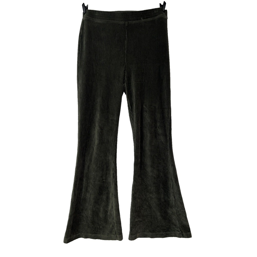 Forest Green High Waisted Corduroy Flare Pants Wide Wale Retro 70s Style Boho